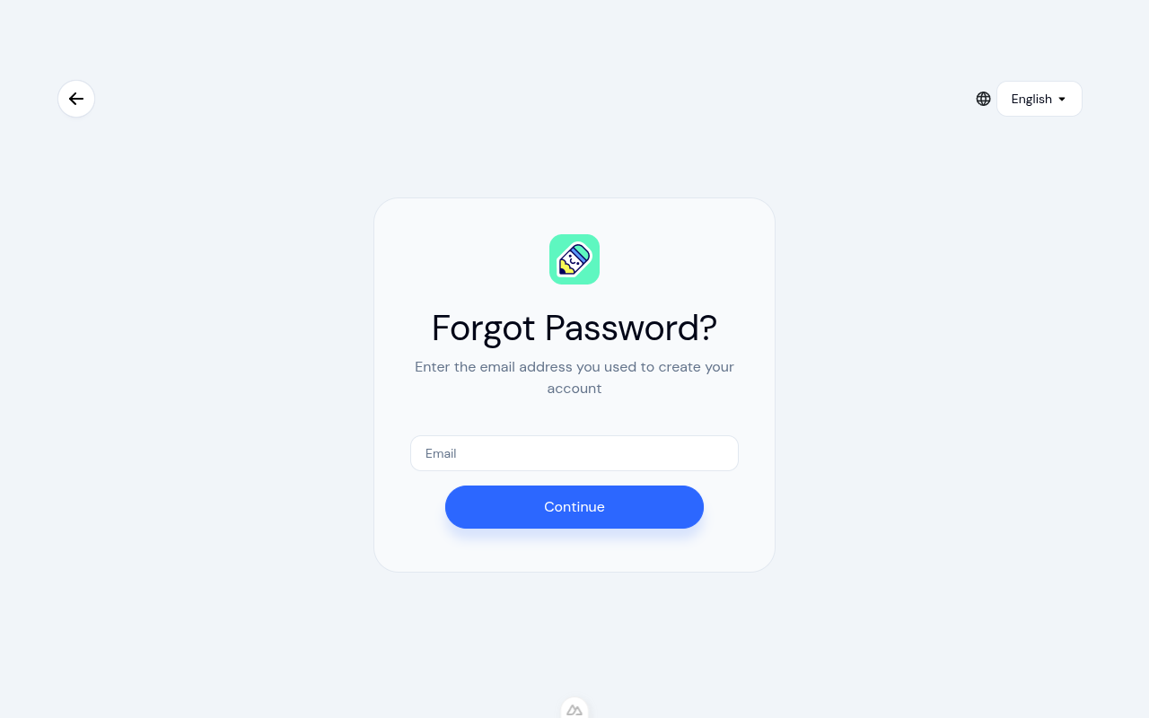 Forgot password form with email field and Continue button