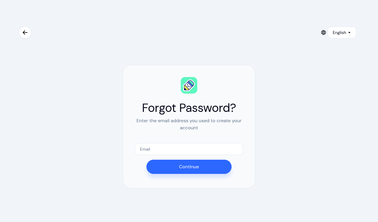 Forgot password form with email field and Continue button