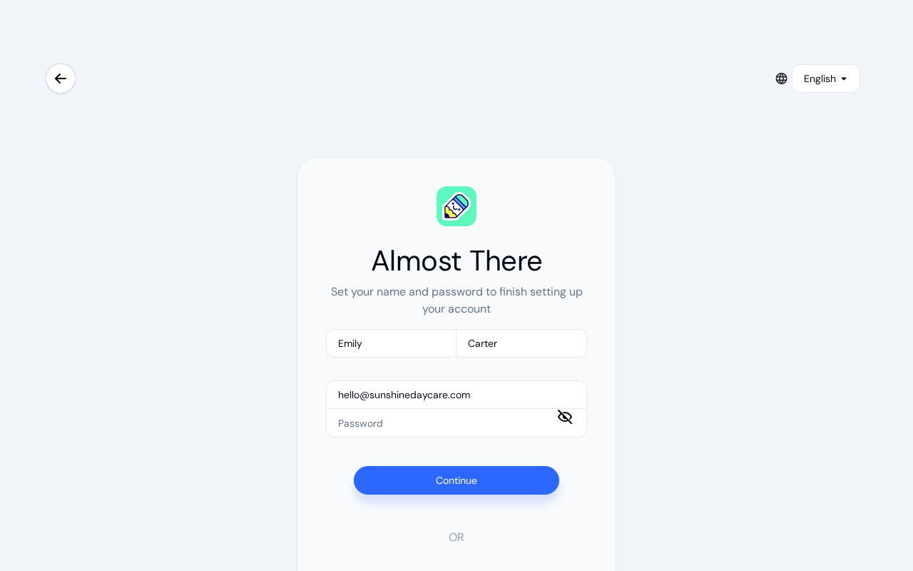 Registration form with name, email, and password fields