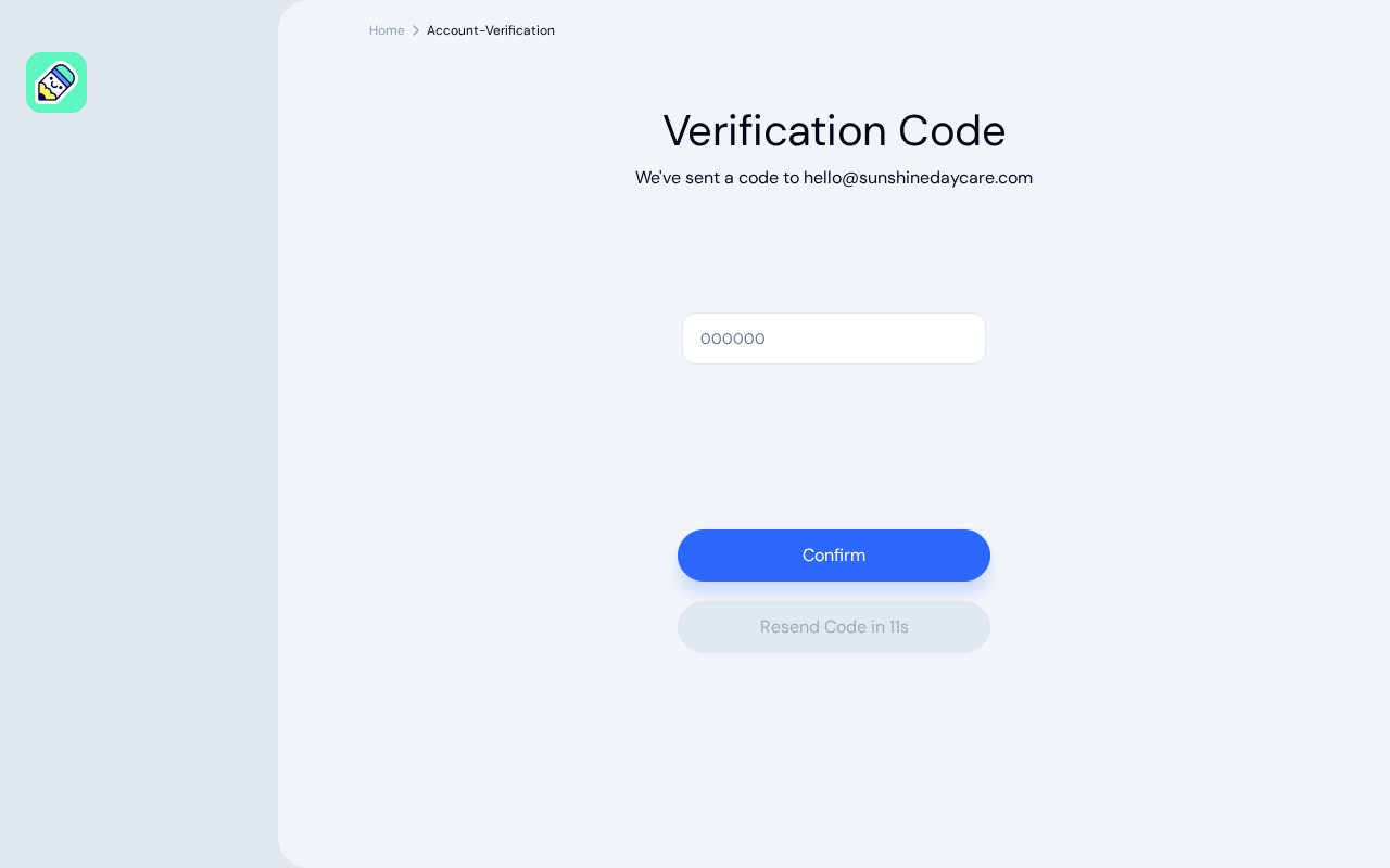 Email verification screen with a code input field