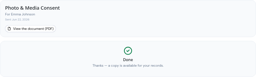 The done screen confirming the document is signed