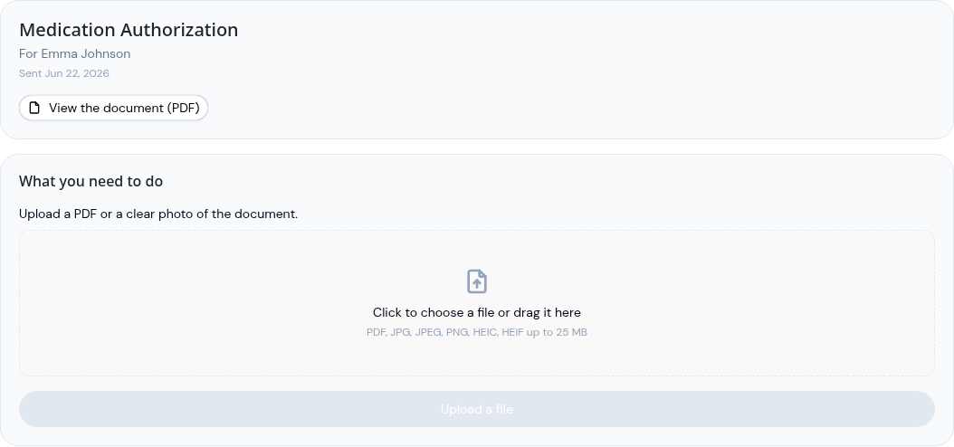 The upload screen with an area to choose a file