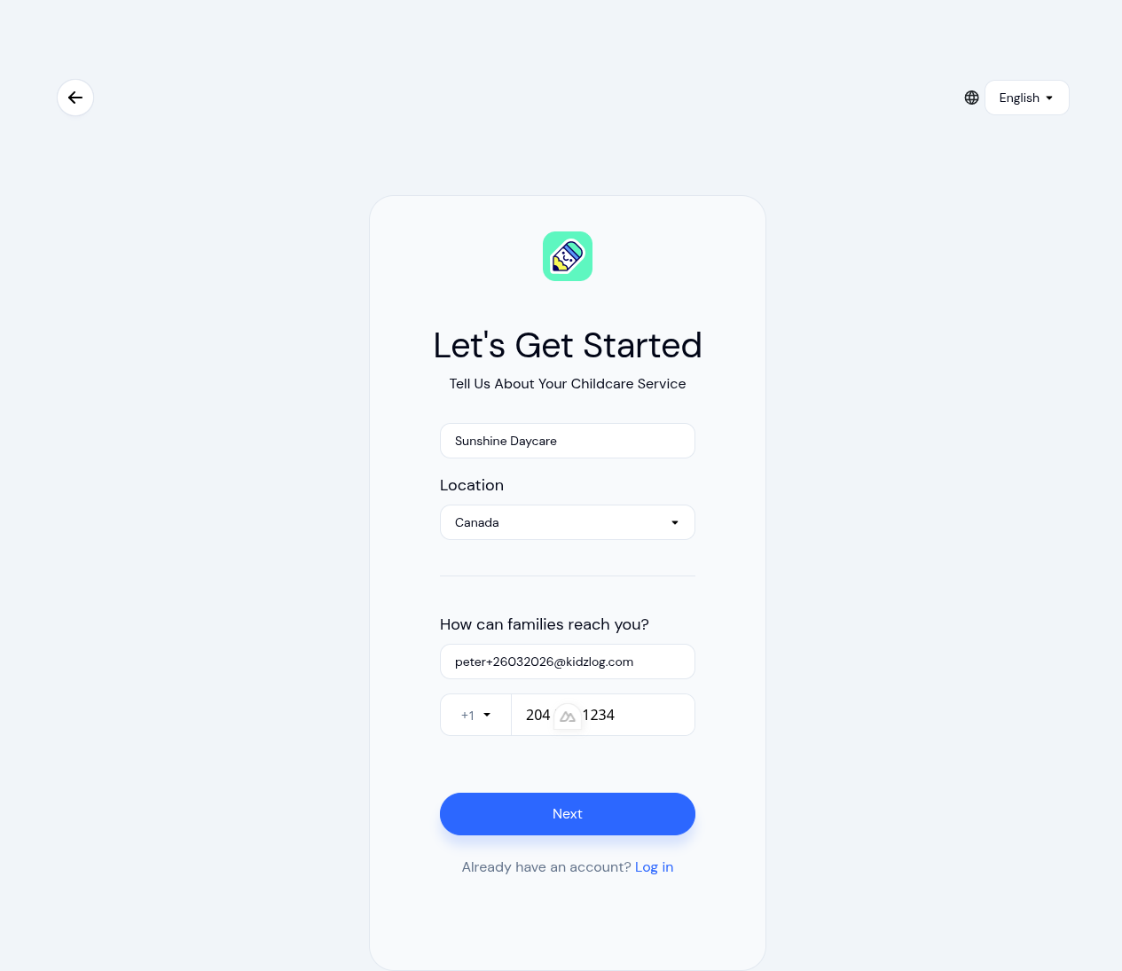 Completed new center form ready to submit